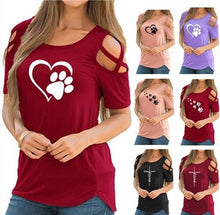 Load image into Gallery viewer, Cold Shoulder Paw Print T Shirts
