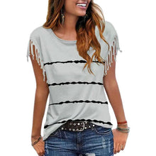 Load image into Gallery viewer, Tassel Short Sleeve Casual Striped Summer Tee
