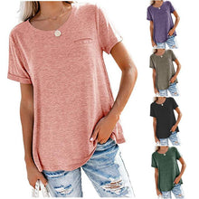 Load image into Gallery viewer, Solid  Basic T-shirt with A Cute Front Pocket

