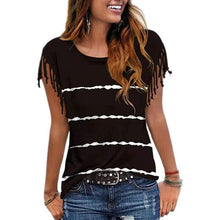 Load image into Gallery viewer, Tassel Short Sleeve Casual Striped Summer Tee
