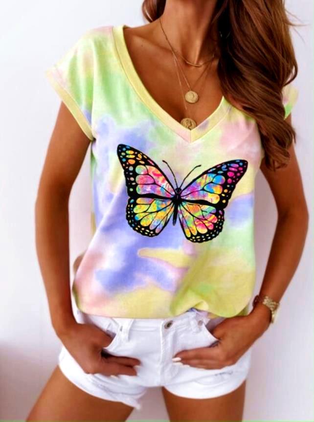 Cute Colorful Butterfly Basic Tshirts