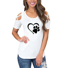 Load image into Gallery viewer, Cold Shoulder Heart Print T Shirts
