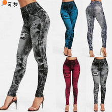 Load image into Gallery viewer, Sexy Elastic  Faux Jeans Leggings Cropped pants
