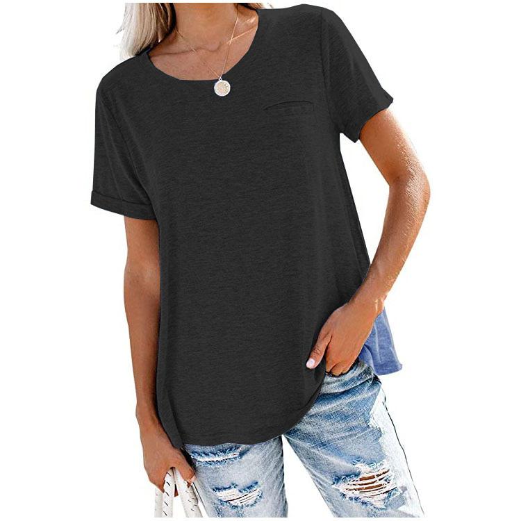 Solid  Basic T-shirt with A Cute Front Pocket