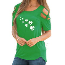 Load image into Gallery viewer, Cold Shoulder Paw Print T Shirts
