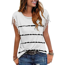 Load image into Gallery viewer, Tassel Short Sleeve Casual Striped Summer Tee
