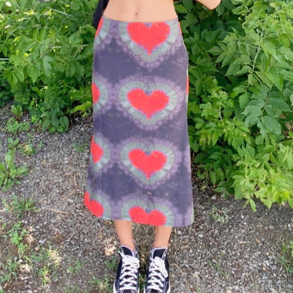 Heart Print Bohemian A line Midi Skirt