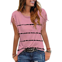 Load image into Gallery viewer, Tassel Short Sleeve Casual Striped Summer Tee
