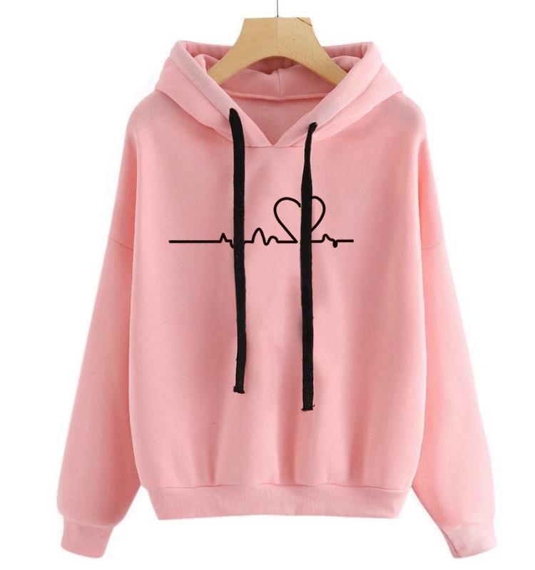 Heart Drawstring Hooded Sweatershirt