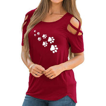 Load image into Gallery viewer, Cold Shoulder Paw Print T Shirts
