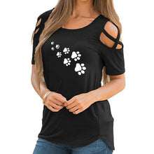 Load image into Gallery viewer, Cold Shoulder Paw Print T Shirts
