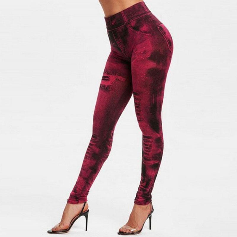 Sexy Elastic  Faux Jeans Leggings Cropped pants