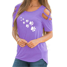 Load image into Gallery viewer, Cold Shoulder Paw Print T Shirts
