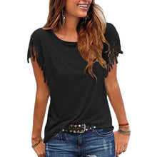 Load image into Gallery viewer, Tassel Short Sleeve Casual Striped Summer Tee
